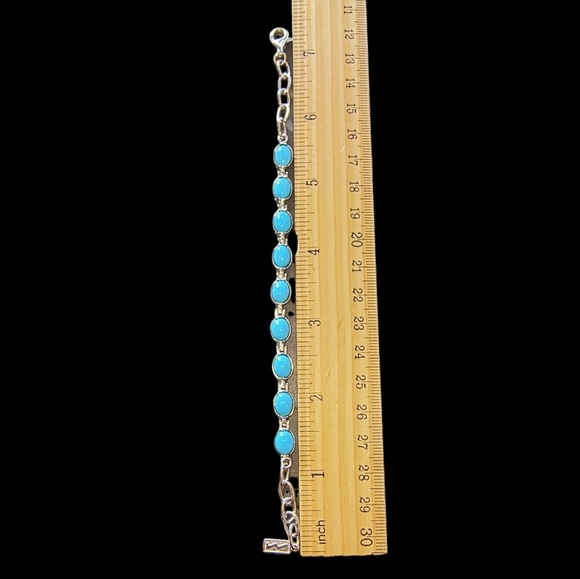 Sleeping Beauty Turquoise & Sterling Silver Line or Tennis Bracelet - Picture 3 of 12